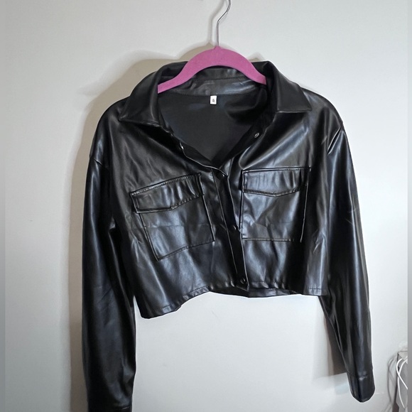 Cropped faux leather jacket - Picture 1 of 2